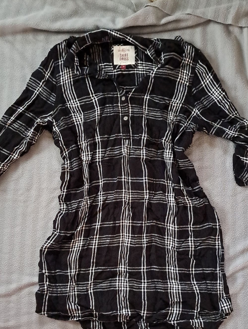 SO Black and White Plaid Button-Front Shirt Dress - Gteat Condition